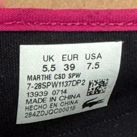Lacoste Sport Marthe Pink Canvas Slip On Flat Shoe. Size 7.5 - Picture 6 of 6